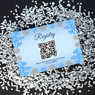 Cartão De Informações Quinceañera Azul Prata Floco de Neve de Inverno Re