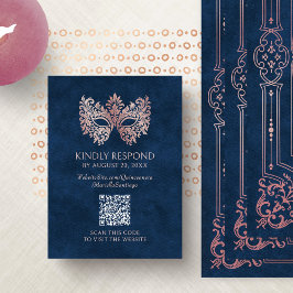 Cartão De Informações Quinceanera Elegante de Mascarada rosa