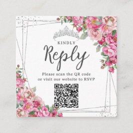 Cartão De Informações Quinceanera Floral Fuchsia Rosa 16 RSVP QR