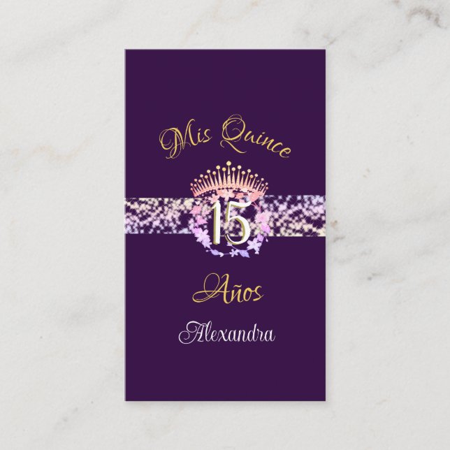 Cartão De Informações Quinceanera Purple Lilac Elegante Espanhol (Frente)
