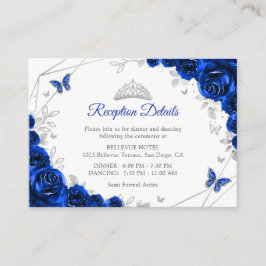 Cartão De Informações Quinceanera Royal Blue Silver Floral Details
