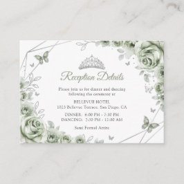 Cartão De Informações Quinceanera Sage Green Silver Floral Details