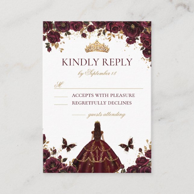 Cartão De Informações Quinze Anos Rosa Roxa Dourado Esmeralda Princesa (Frente)