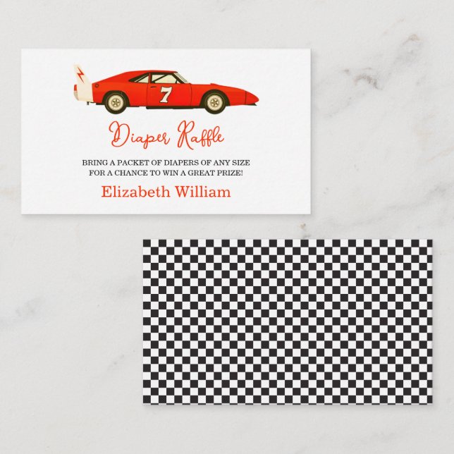 Cartão De Informações Race Car Boy Baby Shower | Little Racer Party (Frente/Verso)