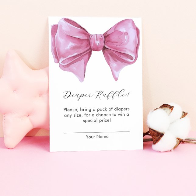 Cartão De Informações Raffle Arco Fralda Rosa Girassol (Girly Pink Bow Baby Shower Diaper Raffle Enclosure Card)