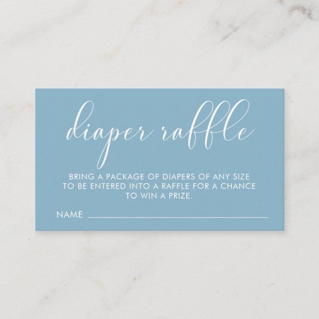 Cartão De Informações Raffle chá de fraldas azul minimalístico (Frente)