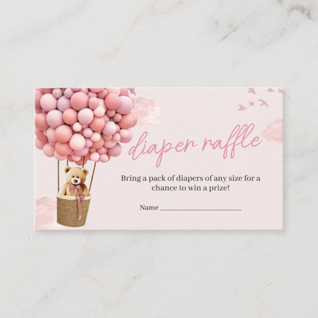 Cartão De Informações Raffle Chá de fraldas Balão-Urso Rosa (Frente)