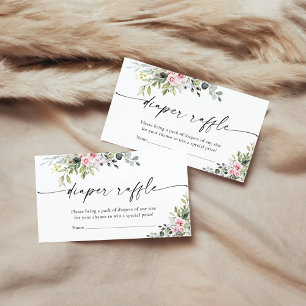 Cartão De Informações Raffle Chá de fraldas Cor-de-rosa-claro-cinza