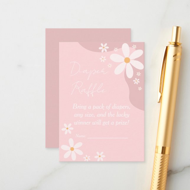 Cartão De Informações Raffle Chá de fraldas Daisy Rosa (Frente/Verso In Situ)