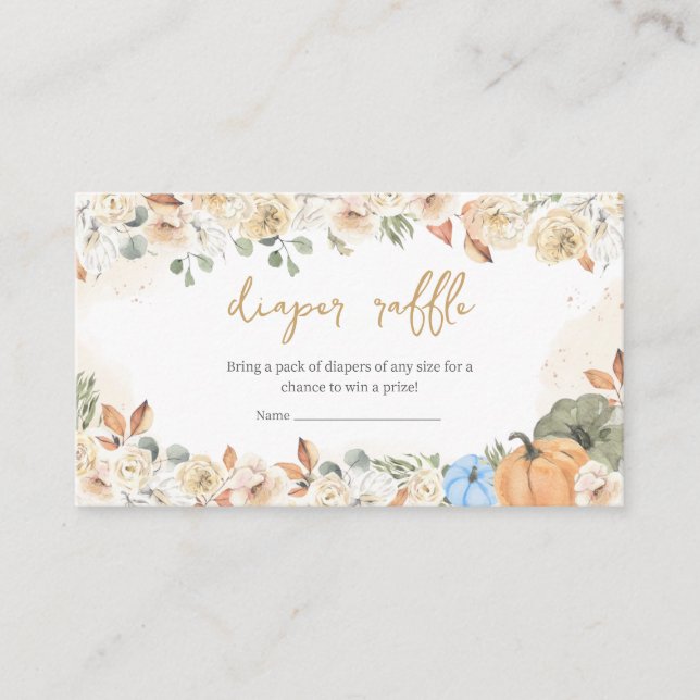 Cartão De Informações Raffle Chá de fraldas de Abóbora Azul (Frente)