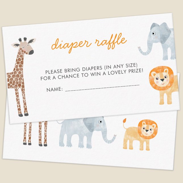 Cartão De Informações Raffle Chá de fraldas de Animais Safari (Adorable baby safari animal themed baby shower diaper raffle request cards)