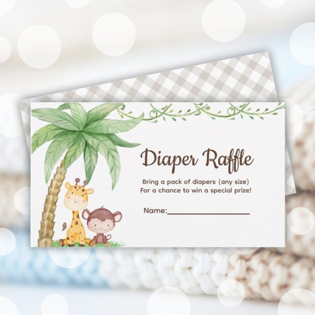 Cartão De Informações Raffle Chá de fraldas de Animais Safari (Safari Animals Baby Shower Diaper Raffle Enclosure Card)