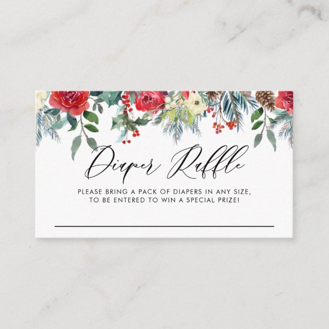 Cartão De Informações Raffle Chá de fraldas de Blooms Winter (Frente)