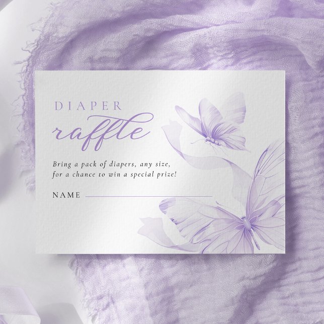 Cartão De Informações Raffle Chá de fraldas de Borboleta Roxo (Criador carregado)