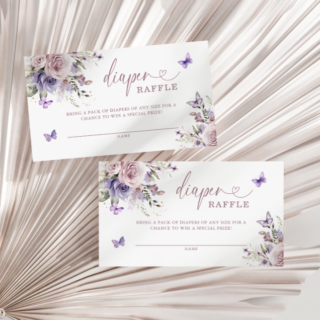 Cartão De Informações Raffle Chá de fraldas de Borboleta Roxo (Criador carregado)