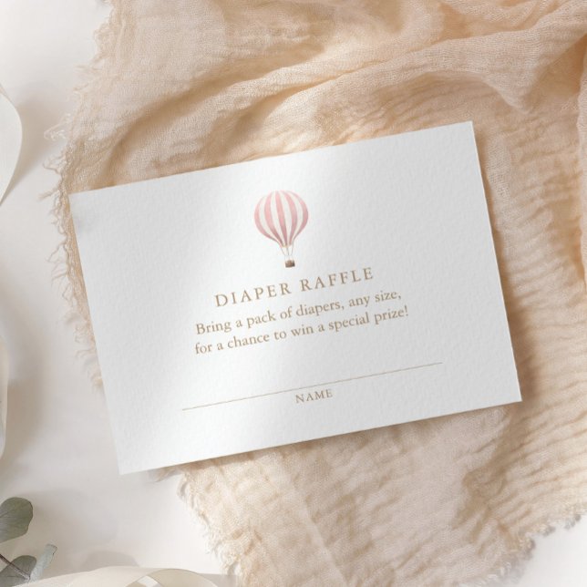 Cartão De Informações Raffle Chá de fraldas do Balão de Ar Quente Rosa (Criador carregado)