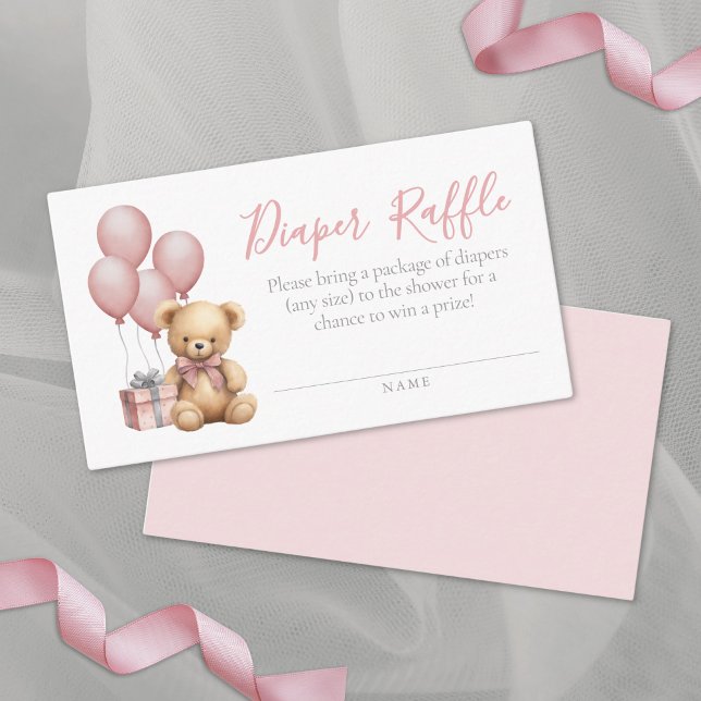 Cartão De Informações Raffle Chá de fraldas do Urso Balão (Balloon Bear Baby Shower Diaper Raffle Enclosure Card)