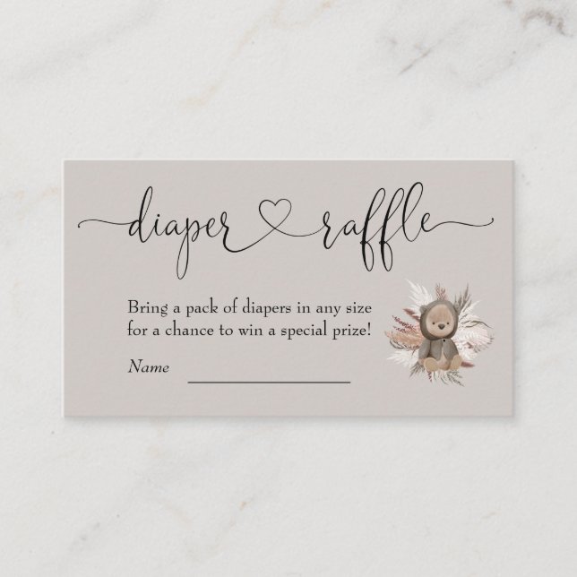 Cartão De Informações Raffle Chá de fraldas do Urso Boho (Frente)