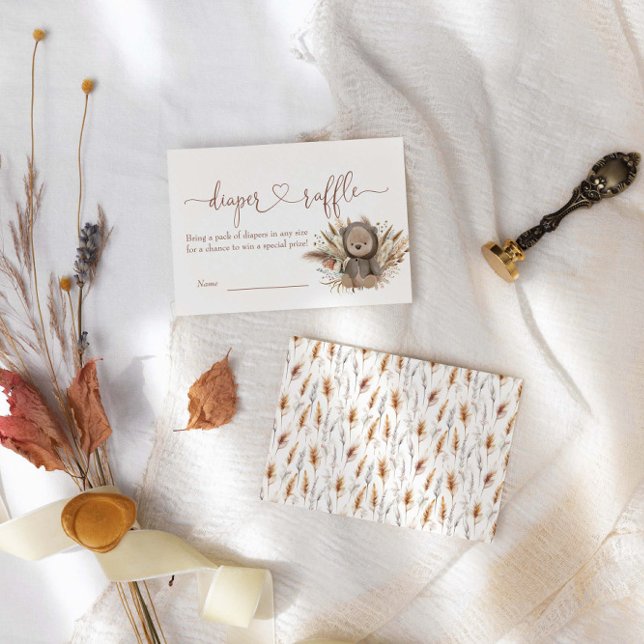 Cartão De Informações Raffle Chá de fraldas do Urso Boho (Criador carregado)