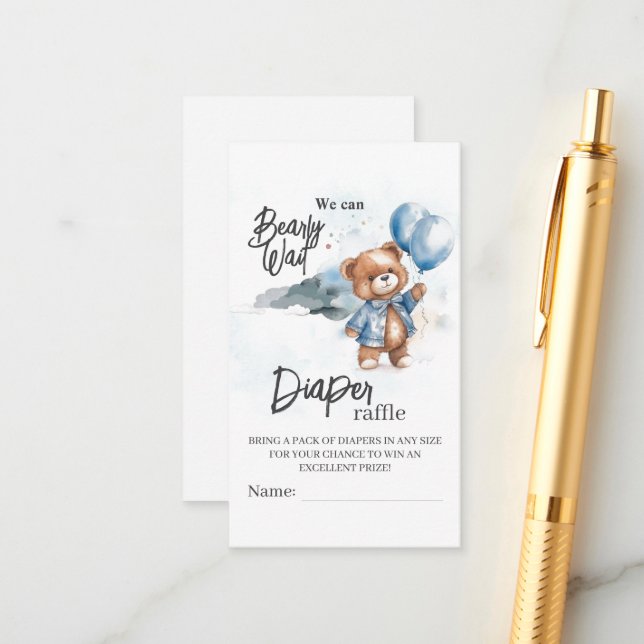 Cartão De Informações Raffle Chá de fraldas do Urso Moderno (Frente/Verso In Situ)