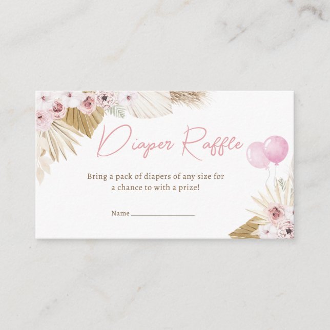 Cartão De Informações Raffle Chá de fraldas do Urso Rosa Boho (Frente)