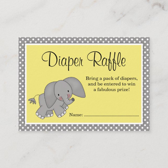 Cartão De Informações Raffle Chá de fraldas Elefante Amarelo-Bonito (Frente)