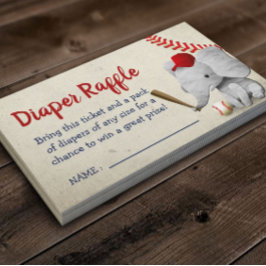 Cartão De Informações Raffle Chá de fraldas Elefante do Baseball Boy