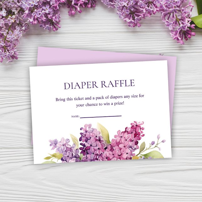 Cartão De Informações Raffle Chá de fraldas Lilac Elegante Moderno (Modern Elegant Lilac Baby Shower Diaper Raffle Enclosure Card)