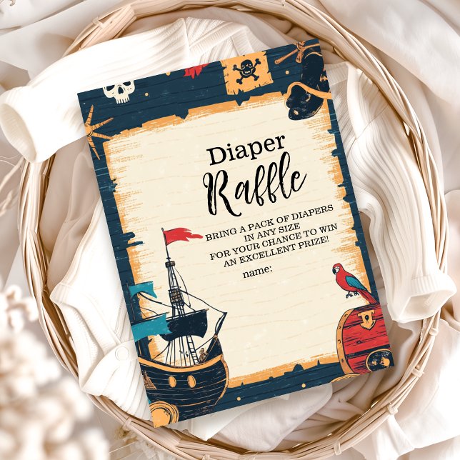 Cartão De Informações Raffle Chá de fraldas Pirata Náutica (Criador carregado)