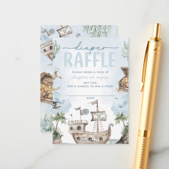 Cartão De Informações Raffle Chá de fraldas Pirata Náutica (Frente/Verso In Situ)