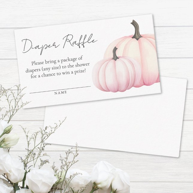 Cartão De Informações Raffle Chá de fraldas Pumpkin Rosa (Pink Pumpkin Baby Shower Diaper Raffle Enclosure Card)