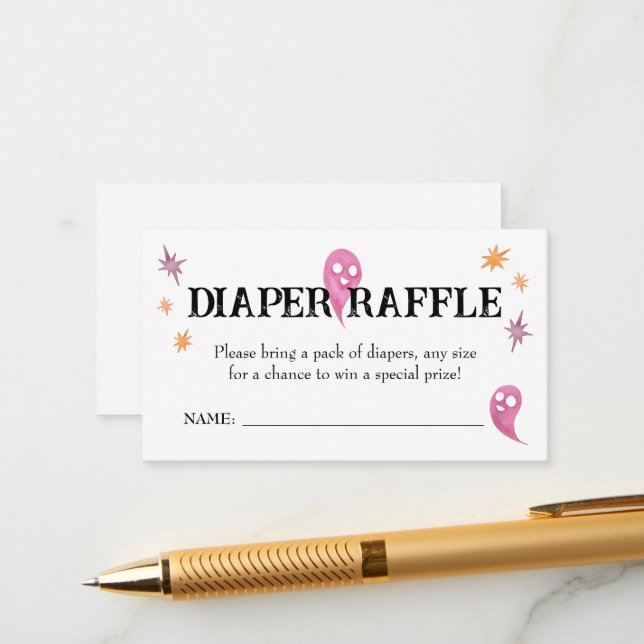 Cartão De Informações Raffle Chá de fraldas Rosa Halloween (Frente/Verso In Situ)