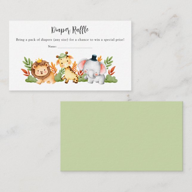 Cartão De Informações Raffle Chá de fraldas Safari Selgle Animal (Frente/Verso)