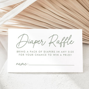 Cartão De Informações Raffle Chá de fraldas Verde de Sage Bold Script