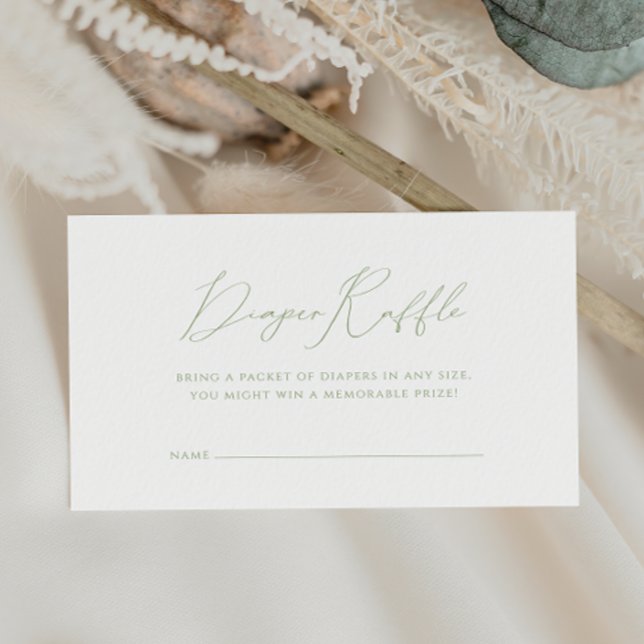 Cartão De Informações Raffle Chá de fraldas Verde Sage Whimsical (Criador carregado)