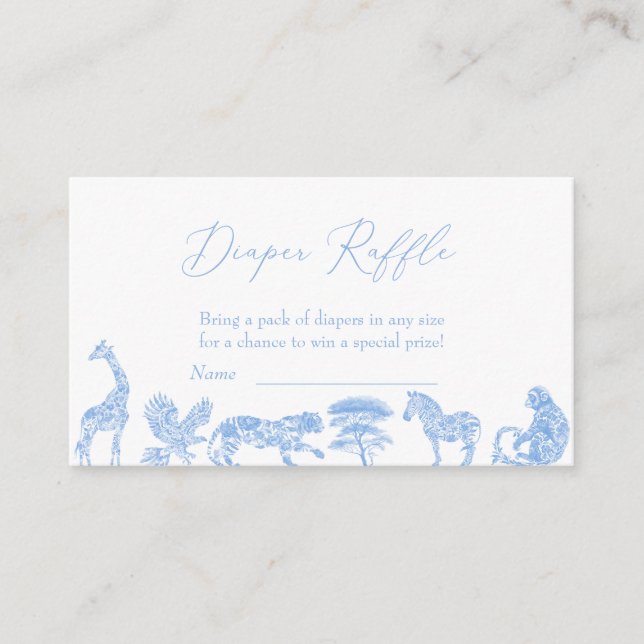 Cartão De Informações Raffle Chá De Toile Branco E Azul Safari (Frente)