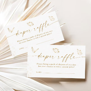 Cartão De Informações Raffle da Fralda da Borboleta Branca Dourada