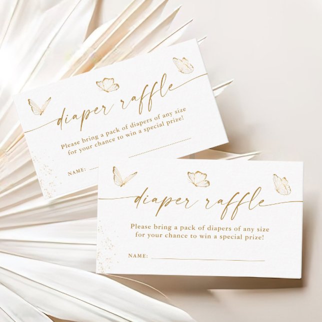 Cartão De Informações Raffle da Fralda da Borboleta Branca Dourada (Criador carregado)