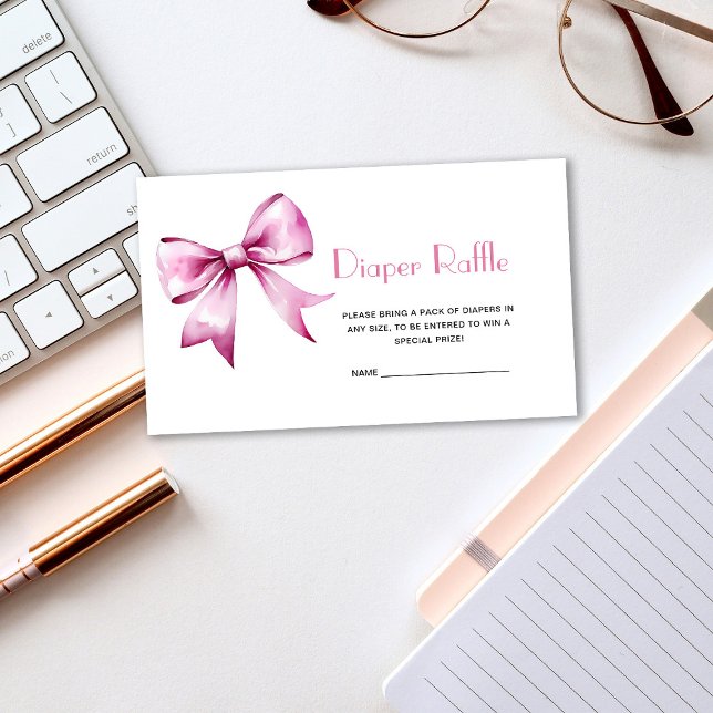 Cartão De Informações Raffle da Fralda da fita do Arco rosa (Criador carregado)