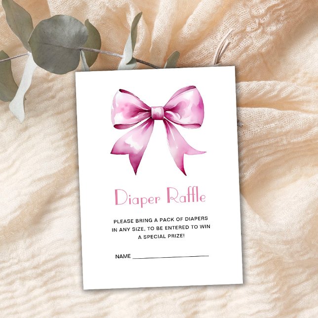 Cartão De Informações Raffle da Fralda da fita do Arco rosa (Criador carregado)