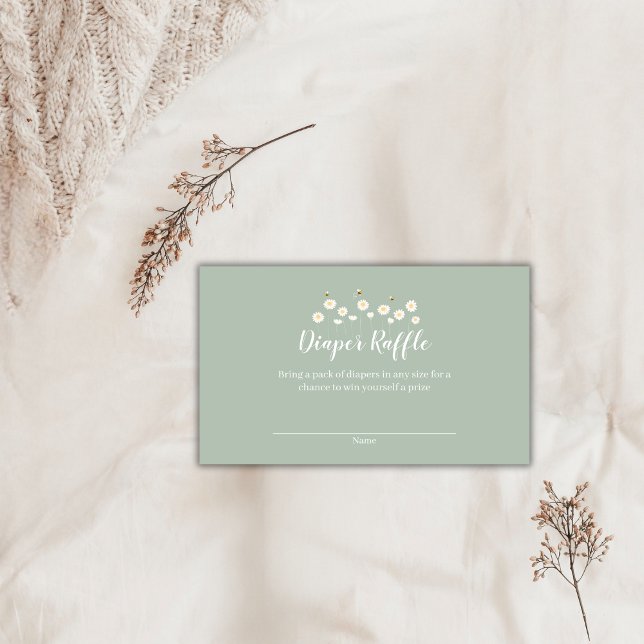 Cartão De Informações Raffle da Fralda da Margarida Simples Verde (Green Simple Daisy Baby Shower Diaper Raffle Enclosure Card)