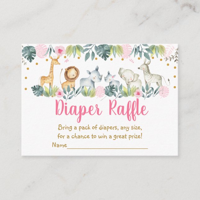 Cartão De Informações Raffle da Fralda da Selva Safari rosa (Frente)