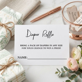 Cartão De Informações Raffle de Fralda Branco e Blach Moderno