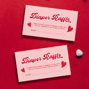 Cartão De Informações Raffle de Fralda de Chá de fraldas Vermelho e Rosa