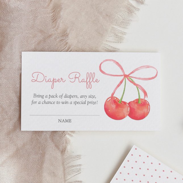 Cartão De Informações Raffle de Fralda de Fita-de-Fita-Rosa e Cereja (Criador carregado)