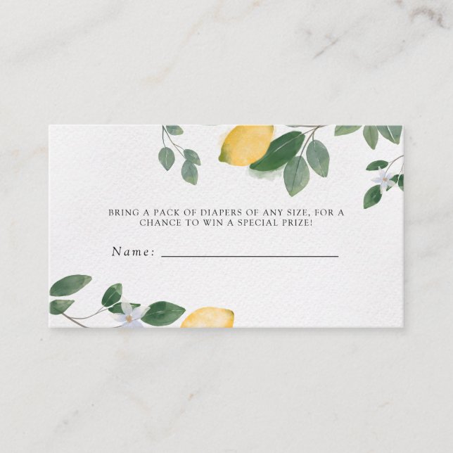 Cartão De Informações Raffle de Fralda de Limão Botânico (Frente)