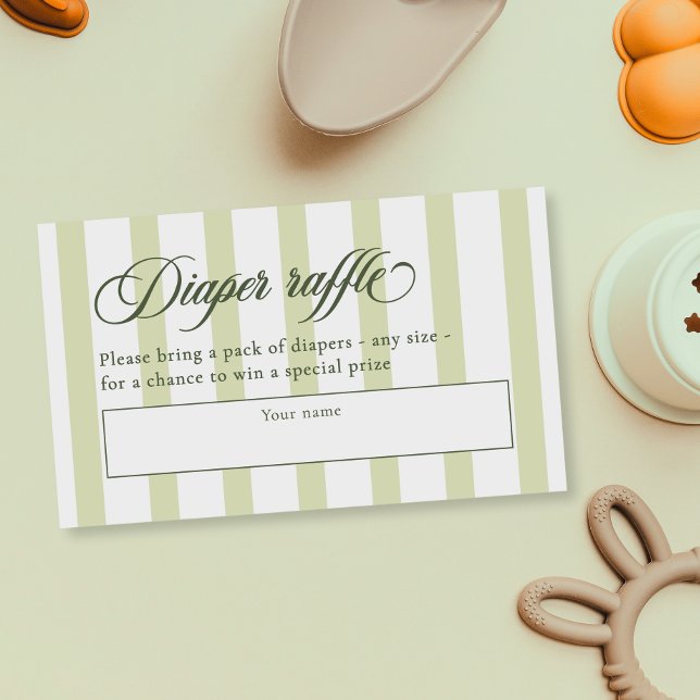 Cartão De Informações Raffle de Fralda de Script e Stripes Elegante (Criador carregado)