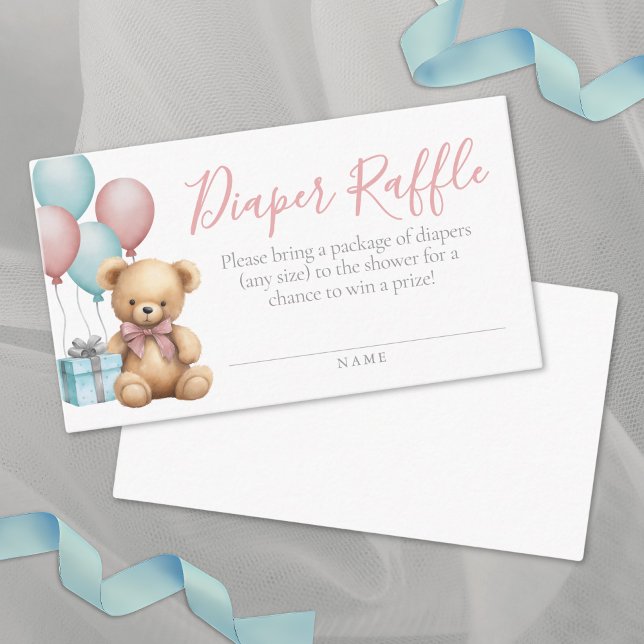 Cartão De Informações Raffle de Fralda do Urso (Bear Baby Shower Diaper Raffle Enclosure Card)