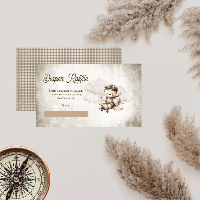 Cartão De Informações Raffle de Fralda do Urso de Teddy do Avião (Cute Teddy Bear Airplane Baby Shower Diaper Raffle Enclosure Insert Card)