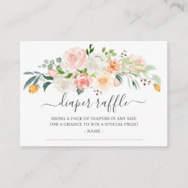 Cartão De Informações Raffle de Fralda Floral Dourado Cor-de-rosa-claro